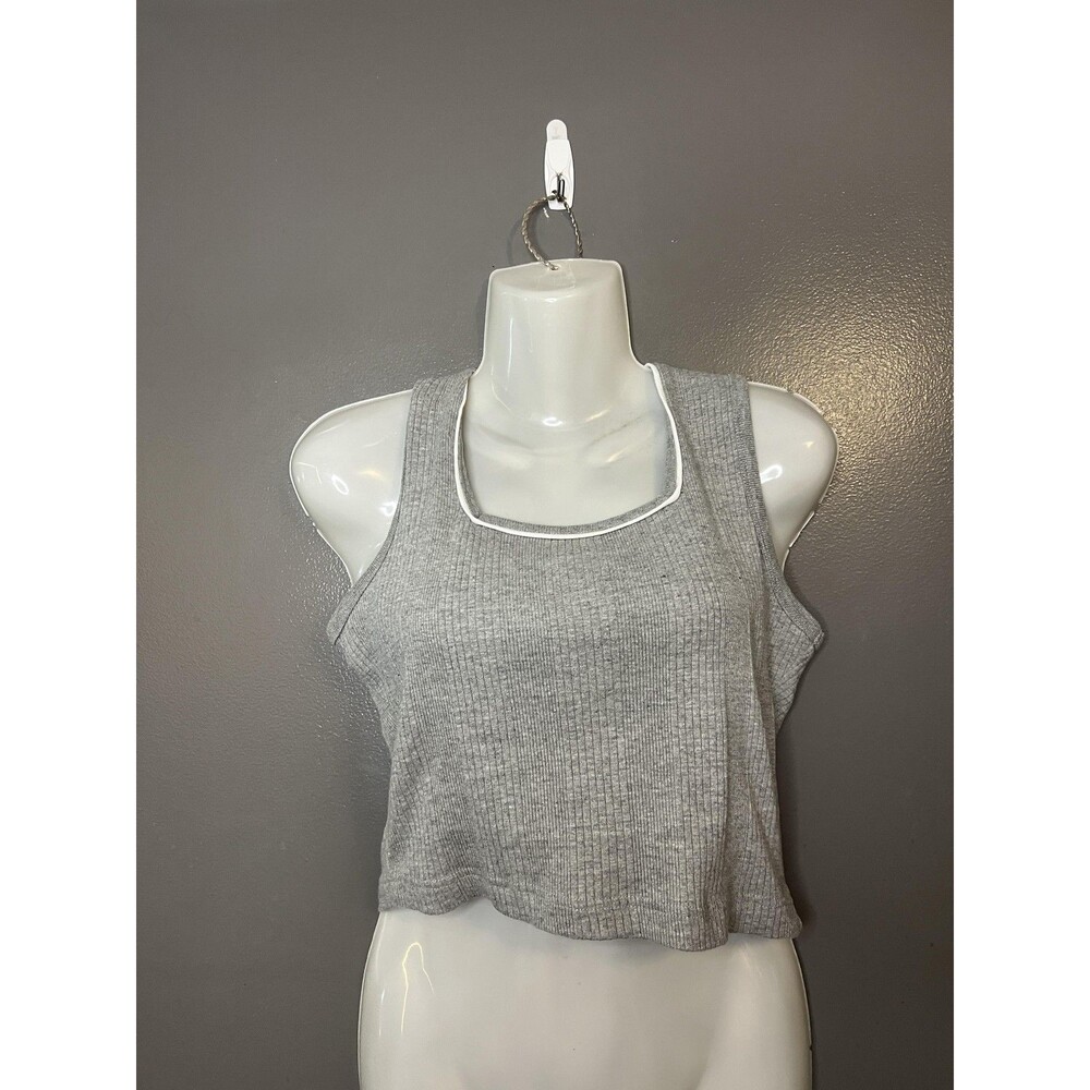 Bravo Tank Top Womens Medium Gray Ribbed Cropped 100% Cotton Shirt Casual